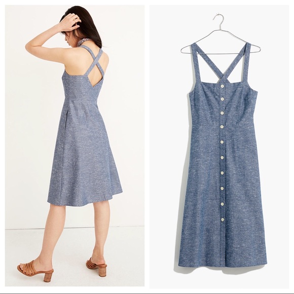 Madewell Chambray Tank Button-Front Midi Dress - Picture 3 of 5